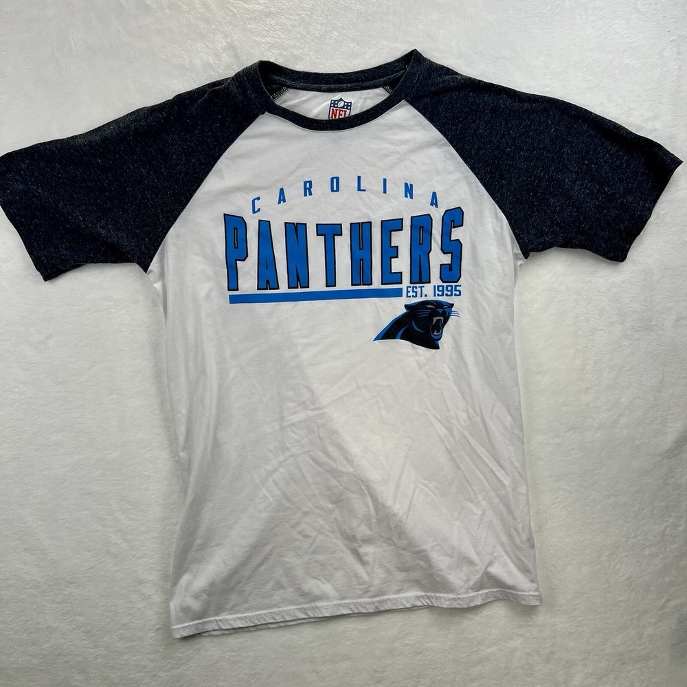NFL Carolina Panthers Shirt‎ Men's 2XL White Raglan Short Sleeve NFL Graphic Tee